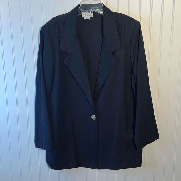Vintage Alice Stuart One Button Blazer Jacket Women's size Large Navy Office - Picture 1 of 12